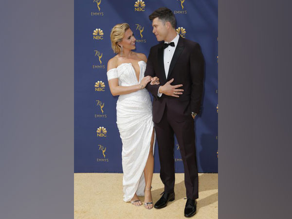 Scarlett Johansson and host Colin Jost. 70th Primetime Emmy Awards