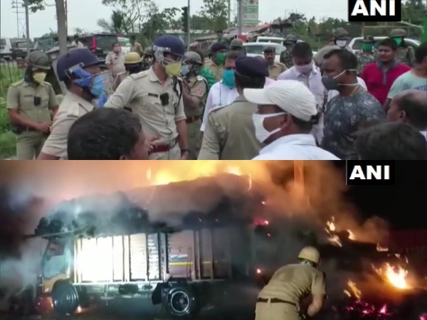 People in North 24 Parganas protesting to demand restoration of electricity and water supplies. Photo/ANI