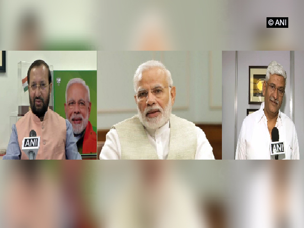 Prakash Javadekar (left), Narendra Modi (middle) and Gajendra Singh Shekhawat (right)