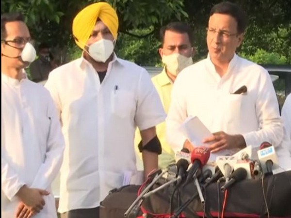 Congress Deputy Leader Lok Sabha Gaurav Gogoi (Left), Lok Sabha MP Ravneet Singh Bittu (Centre) and Congress General Secretary Randeep Singh Surjewal (Photo/ANI)