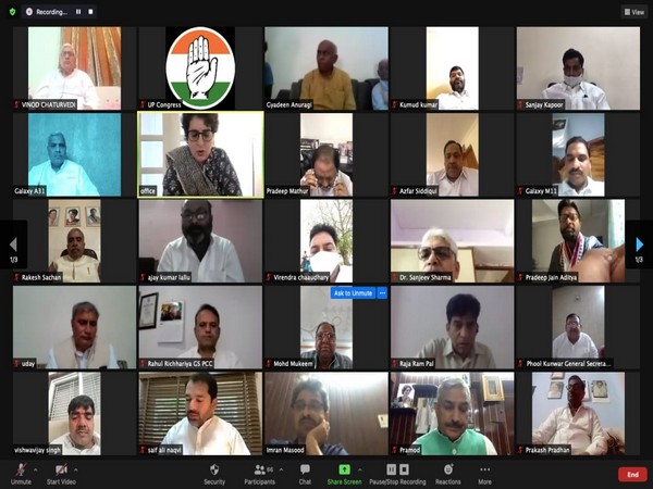 Priyanka Gandhi conducting virtual meeting with UP Congress leaders on Wednesday. (Photo/ANI)