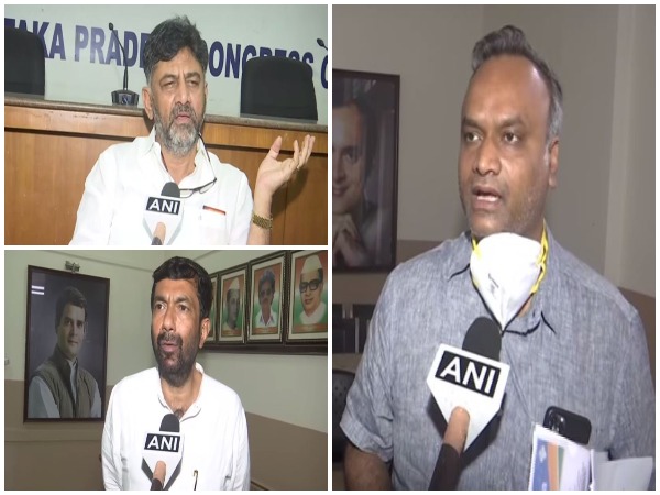 Karnataka Congress President DK Shivakumar (Top Left), KPCC working president Saleem Ahmed (Down Left) and Congress MLA Priyank Kharge. (Photo/ANI)