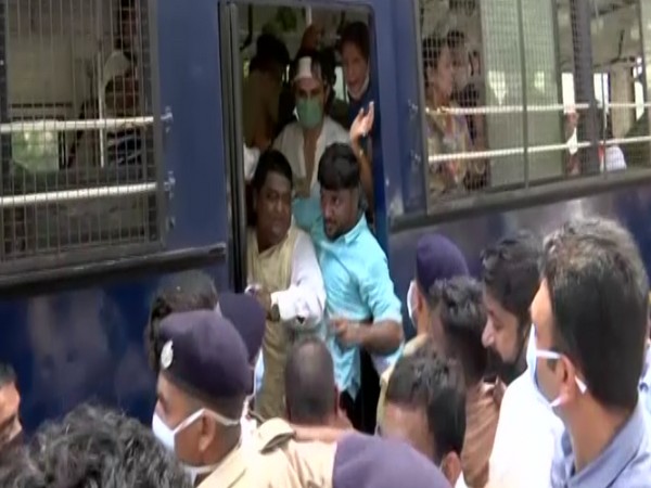 The police have detained the large number of protestors. (Photo: ANI)