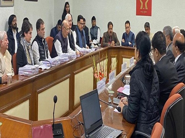 The Congress delegation speaking with the NHRC officials in New Delhi on Monday, Jan 27. Photo/ANI