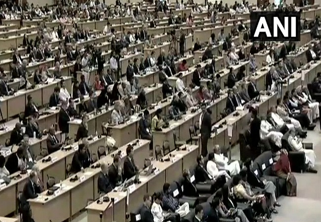 A visual from the conference in Gandhinagar, Gujarat on Monday. 