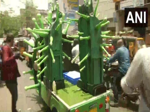 Coronavirus representative robots deployed in containment zone in Chennai to sanitise area.