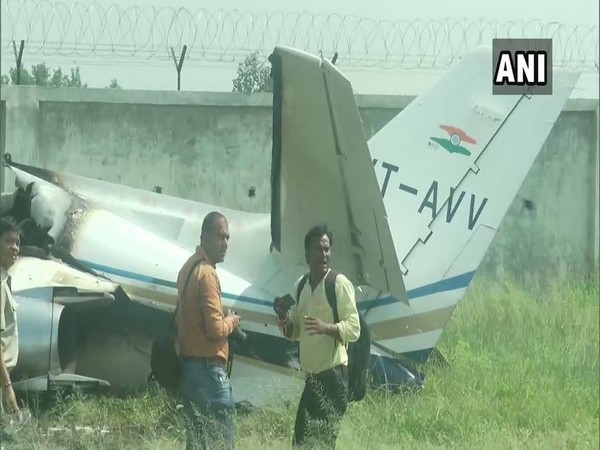 Visual from the crash in Dhanipur airstrip in Aligarh on Tuesday. File Photo/ANI