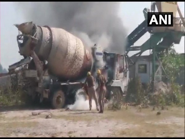 A vehicle of crusher plant was set ablaze on Sunday [Photo/ANI]