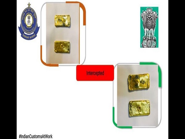 Seized gold at IGI Airport on Monday.