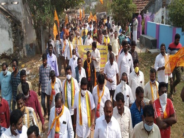 Visuals from TDP's protest rally at Ramateertham village (Photo/ANI)
