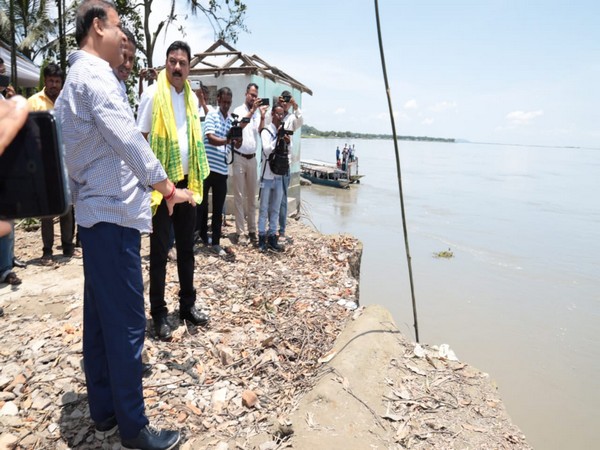 Assam Chief Minister Himanta Biswa Sarma  visits flood and erosion hit areas of Chirang (Photo/ANI)