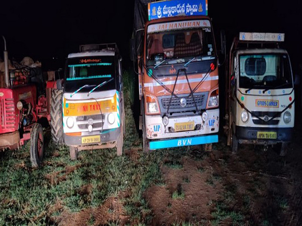 A haul of 100 quintals of rice was seized by Telangana Police on Wednesday. [Photo/ANI]