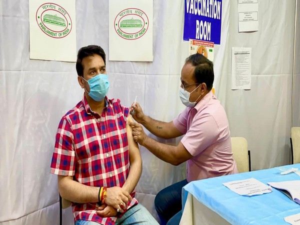 Anurag Thakur taking COVID-19 vaccine in Parliament.