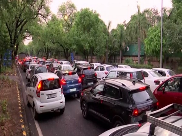 Visuals of traffic jam in Delhi (Photo/ANI)