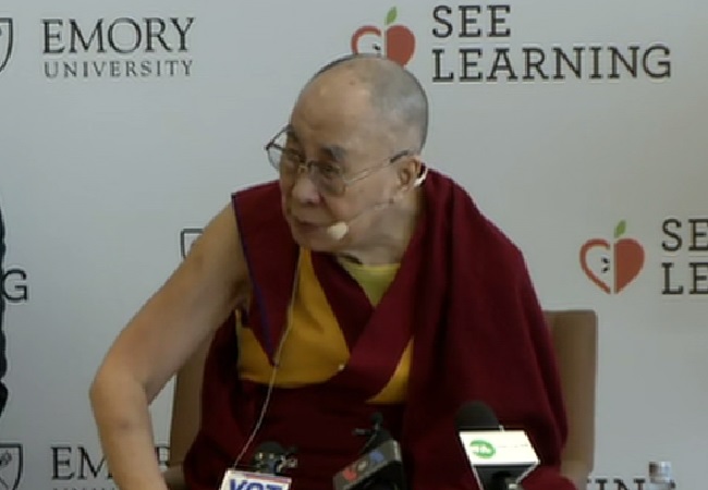 Tibetan Spiritual leader Dalai Lama speaking at a press conference in New Delhi on Thursday. Photo/ANI