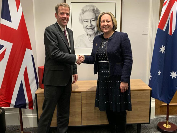  Australian Minister for Trade Dan Tehan with UK's Secretary of State for International Trade Anne-Marie Trevelyan. (Image credit: Twitter/ Dan Tehan)