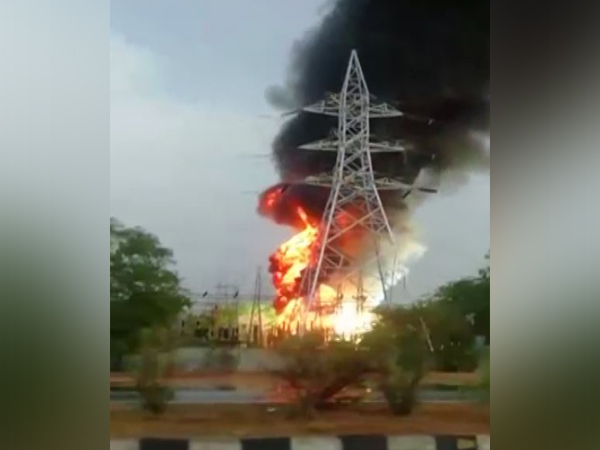Visuals of fire at electricity substation in Nalgonda district of Telangana. Photo/ANI