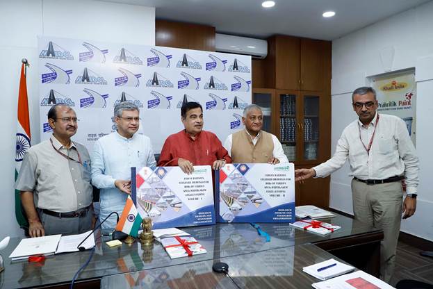 Union Minister for Road Transport and Highways Nitin Gadkari along with Union Railway Minister Ashwini Vaishnaw and Union Minister of State Gen VK Singh at the book launch.