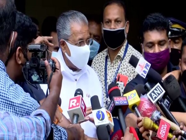 Visual of Kerala Chief Minister Pinarayi Vijayan reacting after taking first jab of  COVID-19 vaccine