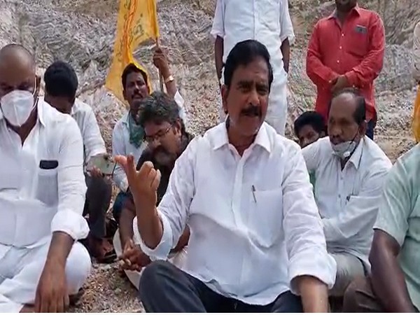 TDP leader Devineni Uma Maheswara Rao at the sit-in protest. (Photo/ANI)
