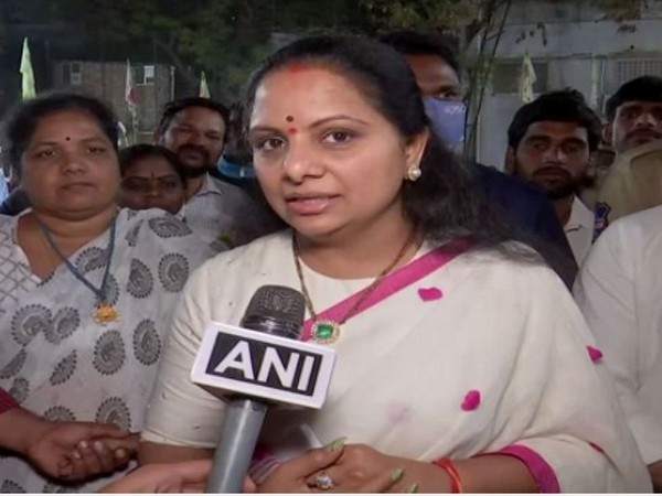 Telangana Rashtra Samithi MLC K Kavitha speaking to ANI. (Photo/ANI)