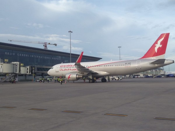 An Air Arabia aircraft at the GMR Hyderabad International Airport. 
