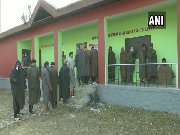 A visual from a polling booth in the Union Territory of Jammu and Kashmir on Saturday. (Photo/ANI)