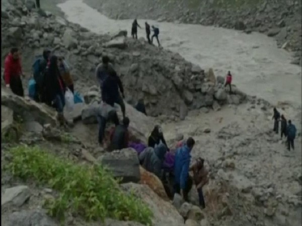 People are being rescued from the Chhatru area on Tuesday. Photo/ANI