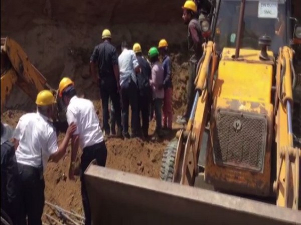 Visuals from Vesu area in Surat where the wall collapsed on Monday. Photo/ANI