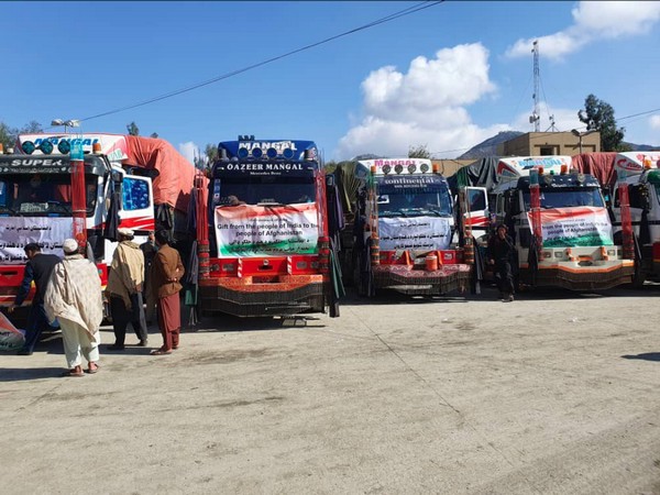 The 50 trucks consignment of humanitarian aid of 50,000 tonnes of wheat to Afghanistan on February 22, 2022 (Photo/ANI)
