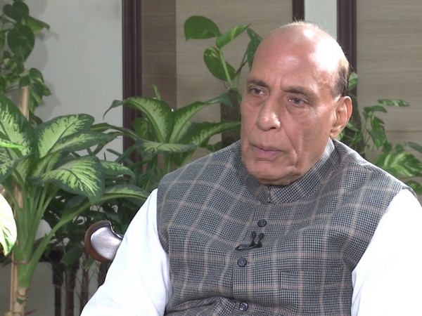 Defence Minister Rajnath Singh speaking to ANI. 