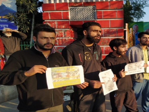 Students protesting in Dehradun, Uttarakhand on Monday.