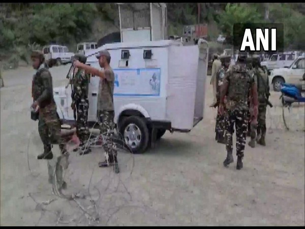 Visuals from spot where 2 CRPF jawans and policeman were injured in a grenade attack in Baramulla town. (Photo/ANI)