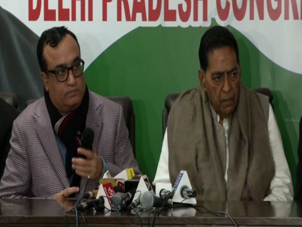 Congress leaders Ajay Maken and Subhash Chopra at a press conference in Delhi on Sunday. Photo/ANI