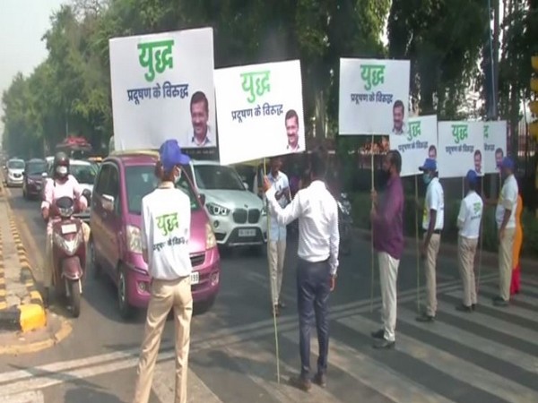 Environment marshals deployed at various location in the national capital today. (Photo/ANI)
