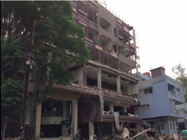 Visual of hotel demolition by Indore Municipal Corporation on Thursday. Photo/ANI