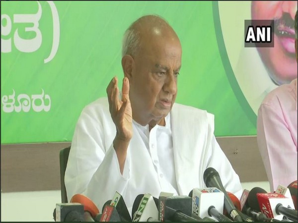 Former Prime Minister HD Deve Gowda speaking to reporters in Bengaluru on Thursday. Photo/ANI