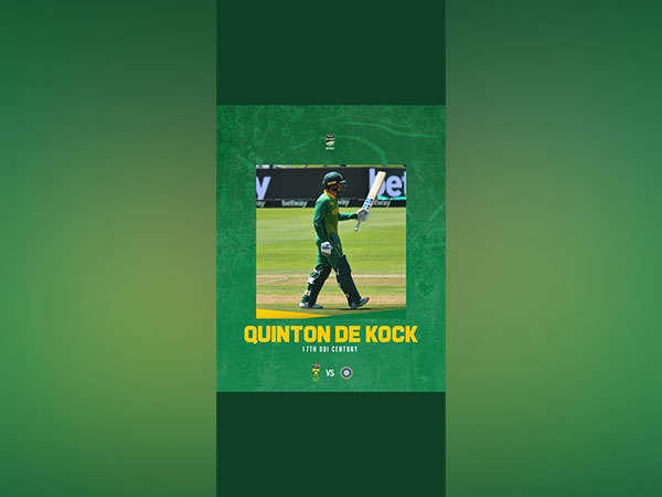 Quinton de Kock after scoring century against India in Cape Town ODI (Image: CSA Twitter)