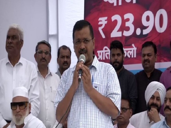 Delhi Chief Minister Arvind Kejriwal speaking at a gathering in Delhi on Saturday. Photo/ANI