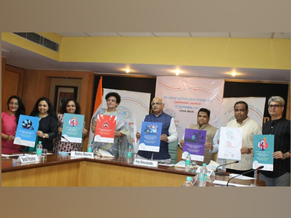 Vinay Sahasrabuddhe - President ICCR, Member of Parliament, Priyank Kanoongo - Chairperson, NCPCR and Rekha Sharma, Chairperson NCW at the launch of #IndiaFightCyberViolence