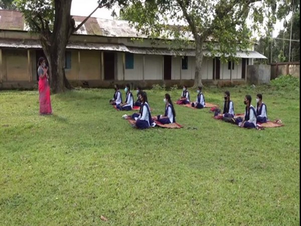 Students at an open-air class in Tripura. (Photo/ANI)