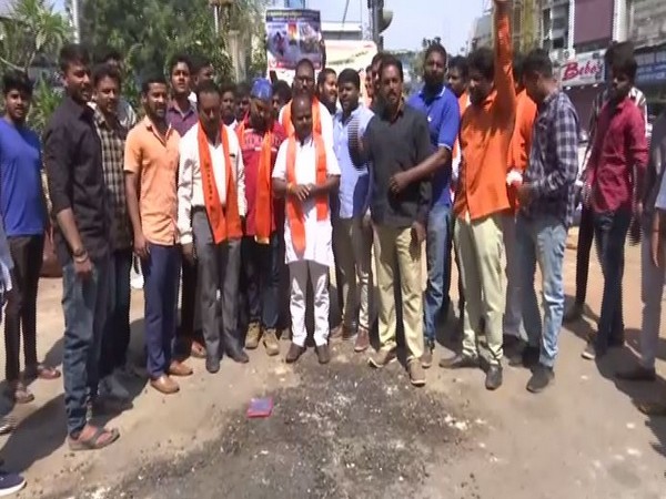 Members of Bajrang Dal protesting against Valentine's Day in Hyderabad