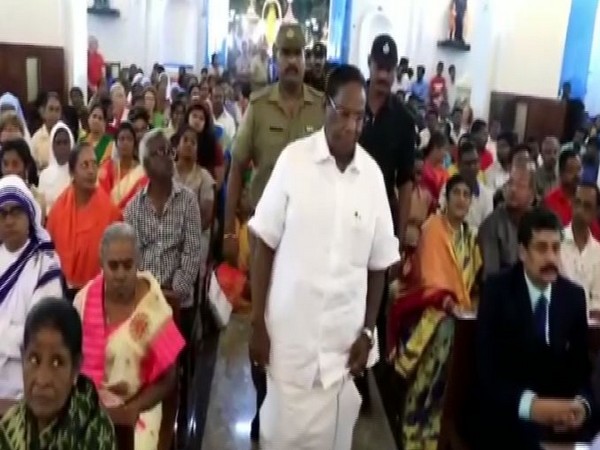 Puducherry Chief Minister V. Narayanasamy  at the Nellithope Church on Wednesday. Photo/ANI