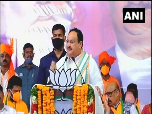 Bharatiya Janata Party (BJP) national president Jagat Prakash Nadda (JP Nadda) speaking in Tirupati on Monday. (ANI)
