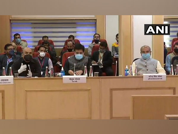 Union ministers Narendra Singh Tomar, and Piyush Goyal during the talks with the farmers on Saturday. (Photo/ANI)