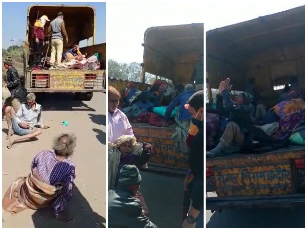 Elderly homeless people were dropped off by the side of a highway on the city's outskirts by Indore municipal workers. (Photo/ANI)