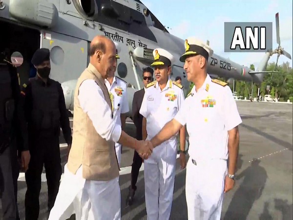 Defence Minister Rajnath Singh arrived in Karwar, Karnataka on Thursday. (Photo/ANI)