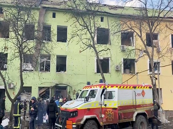 Emergency services are seen on site of the destroyed Mariupol children's hospital, in Mariupol, Ukraine, March 9. (Photo: REUTERS)