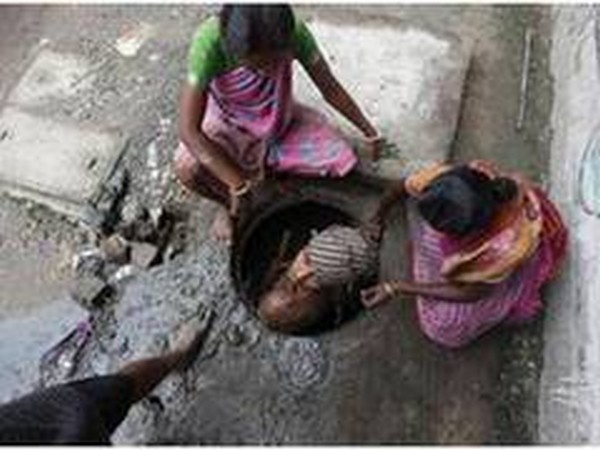 Manual scavenging refers to the practice of manually cleaning, carrying, disposing or handling in any manner, human excreta from dry latrines and sewers. (Photo/ANI)