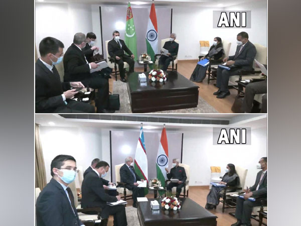 External Affairs Minister S Jaishankar with Foreign Ministers of Turkmenistan and Uzbekistan Rashid Meredov and Abdulaziz Kamilov